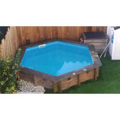 Piscine En Bois Hexagonale Ubbink Azura 4,10 X 1,20 M - Liner Bleu + Bâche à Bulles -Magasin Piscines 410 2 ubbink azura
