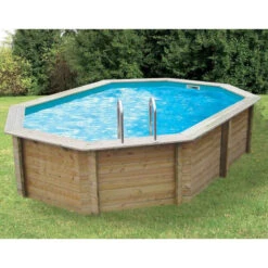 Magasin Piscines 8 Piscine En Bois Octogonale Ubbink Sunwater 4,90 X 3,00 X 1,20 M - Liner Bleu