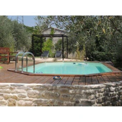 Piscine En Bois Octogonale Ubbink Azura 7,50 X 4,00 X 1,30 M - Liner Beige -Magasin Piscines 7504718 piscine bois rectangulaire ubbink azura 400 750 beige ambiance 2