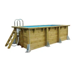 Magasin Piscines 12 Piscine En Bois Rectangulaire Ubbink Azura 4,50 X 2,50 X 1,26 M - Liner Bleu