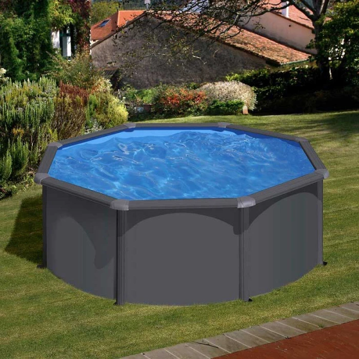 GRE Piscine Ronde Acier Gré Gris Anthracite - Ø 3,00 X 1,20 M 4 GRE Piscine Ronde Acier Gré Gris Anthracite - Ø 3,00 X 1,20 M – Image 2