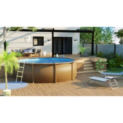 GRE Piscine Ronde Acier Gré Pacific Imitation Bois - 4,60 X 1,20 M -Magasin Piscines kit460w piscine ronde acier gre pacific imitation bois 460 120 ambiance 2