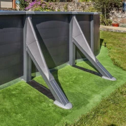 GRE Piscine Ovale Acier Gré Gris Anthracite - 7,30 X 3,75 X 1,32 M -Magasin Piscines pied piscine ovale gre gris anthracite 2