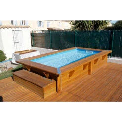 Piscine En Bois Rectangulaire Ubbink Sunwater 3,50 X 2,00 X 0,71 M - Liner Bleu -Magasin Piscines piscine en bois ubbink sunwater 200x350 ambiance 2