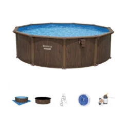 Piscine En Acier Bestway Hydrium Effet Bois Ø 4,90 X H 1,30 M -Magasin Piscines piscine hors sol acier ronde 488 x 130 m hydrium