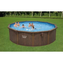 Piscine En Acier Bestway Hydrium Effet Bois Ø 4,90 X H 1,30 M -Magasin Piscines piscine hors sol acier ronde 488 x 130 m hydrium 1