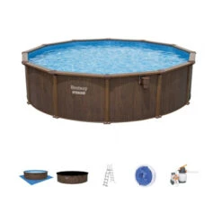 Piscine En Acier Bestway Hydrium Effet Bois Ø 5,50 X H 1,30 M -Magasin Piscines piscine hors sol acier ronde 549 x 130 m hydrium
