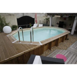 Piscine En Bois Octogonale Ubbink Azura 4,90 X 3,55 X 1,30 M - Liner Beige -Magasin Piscines piscine ubbink azura 490 355 130 beige 1