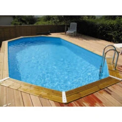 Piscine En Bois Octogonale Ubbink Azura 4,90 X 3,55 X 1,30 M - Liner Bleu -Magasin Piscines piscine ubbink azura 490 355 130 bleu 2