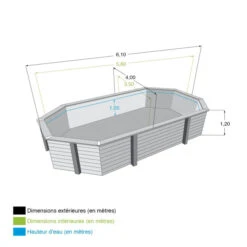 Piscine En Bois Octogonale Ubbink Azura 6,10 X 4 X 1,20 M - Liner Beige -Magasin Piscines piscine ubbink azura 610 400 120 bleu 5 1